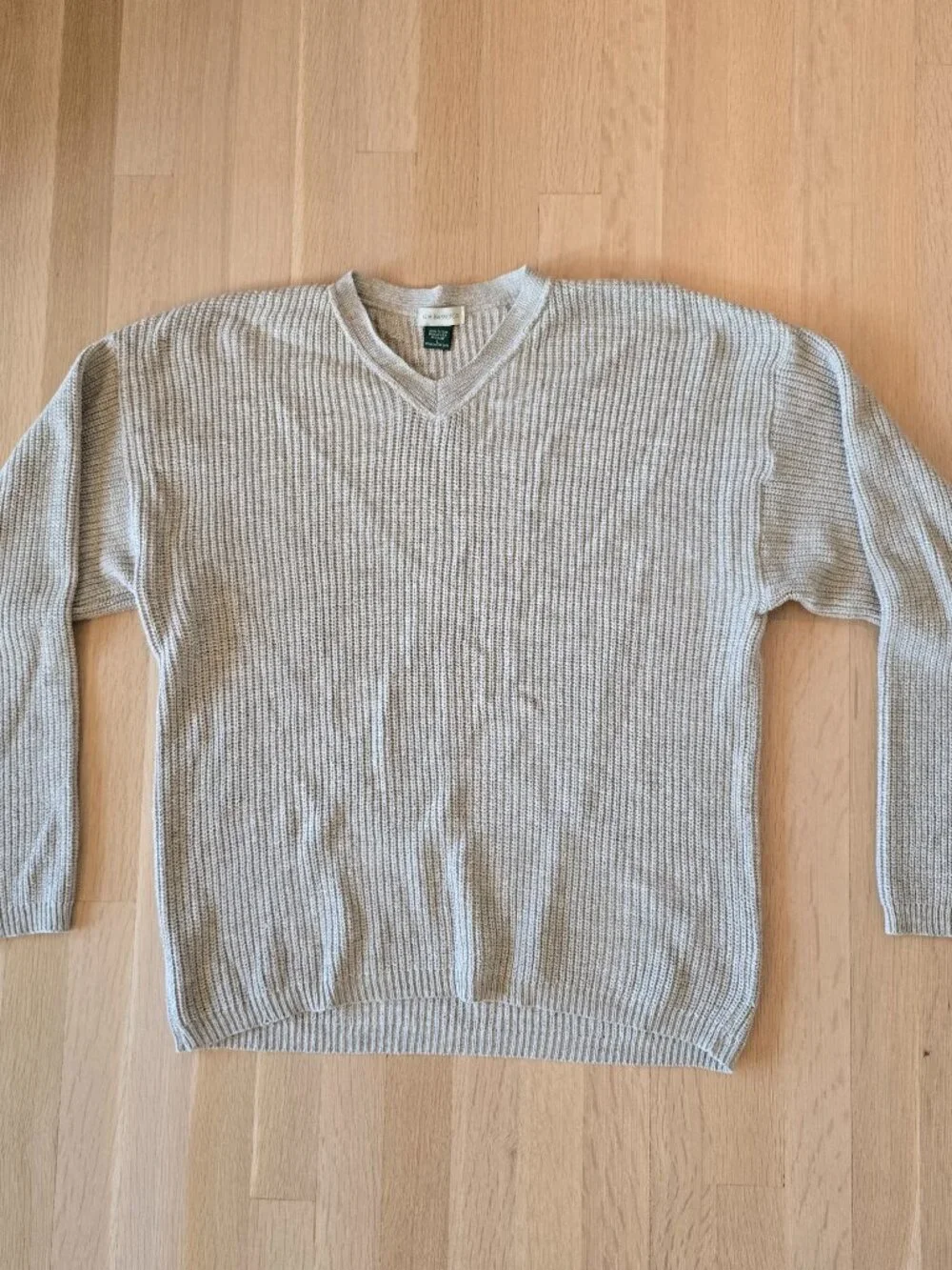 G.H. Bass Men's Large Vintage 100% Cotton Ribbed V-Neck Beige Knit Sweater